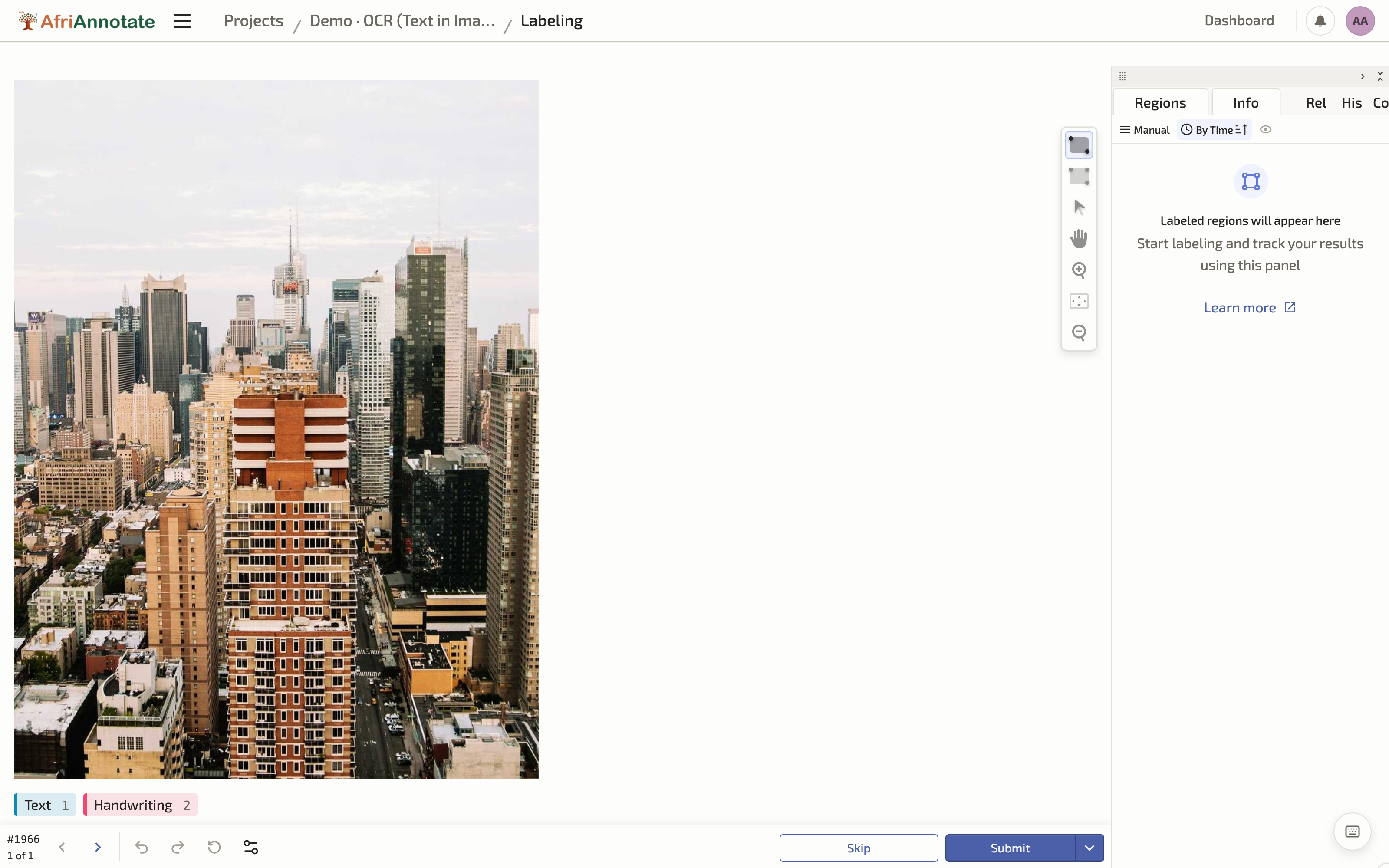 Boxing and transcribing text regions for OCR in AfriAnnotate