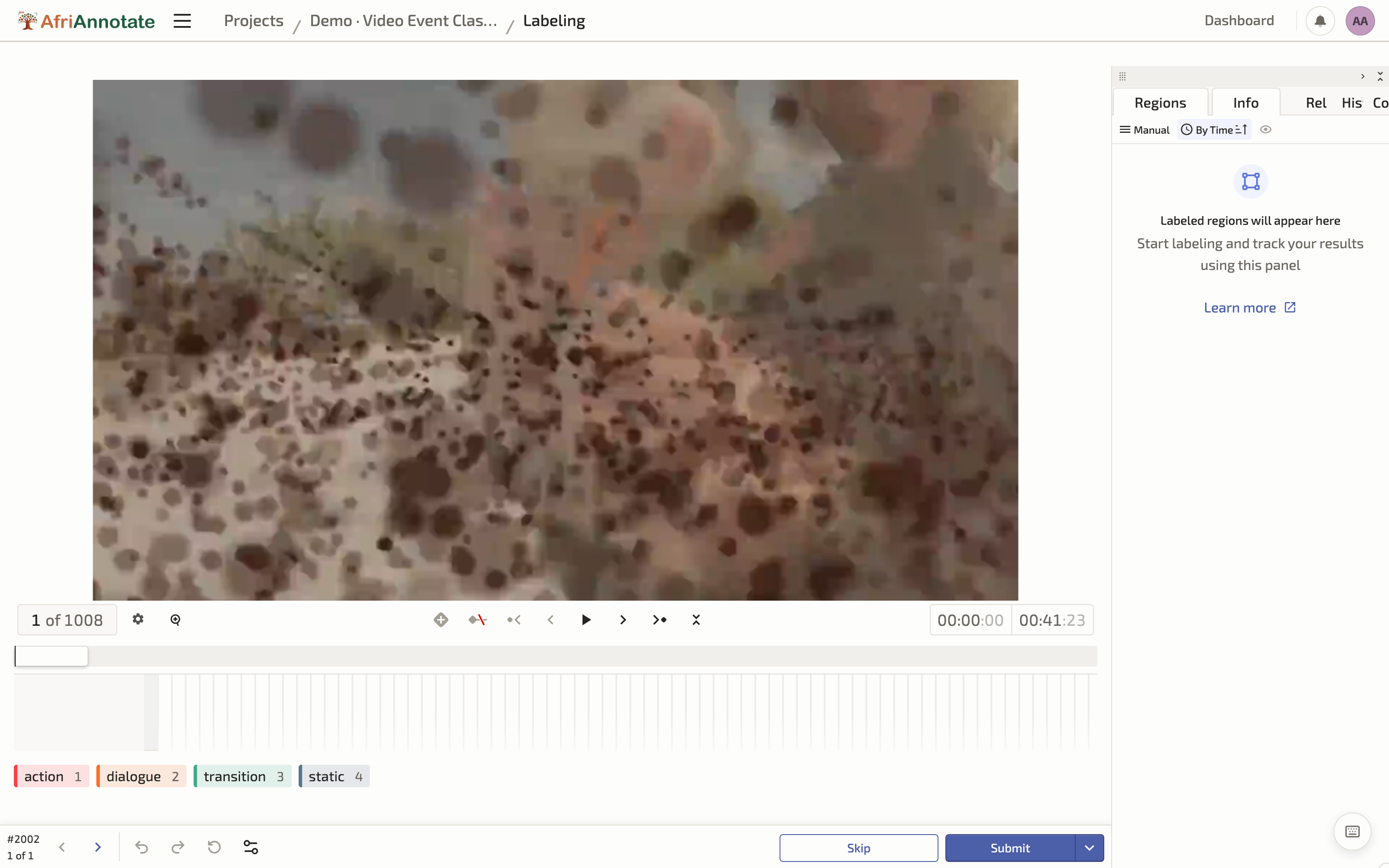Labelling events on the video timeline in AfriAnnotate
