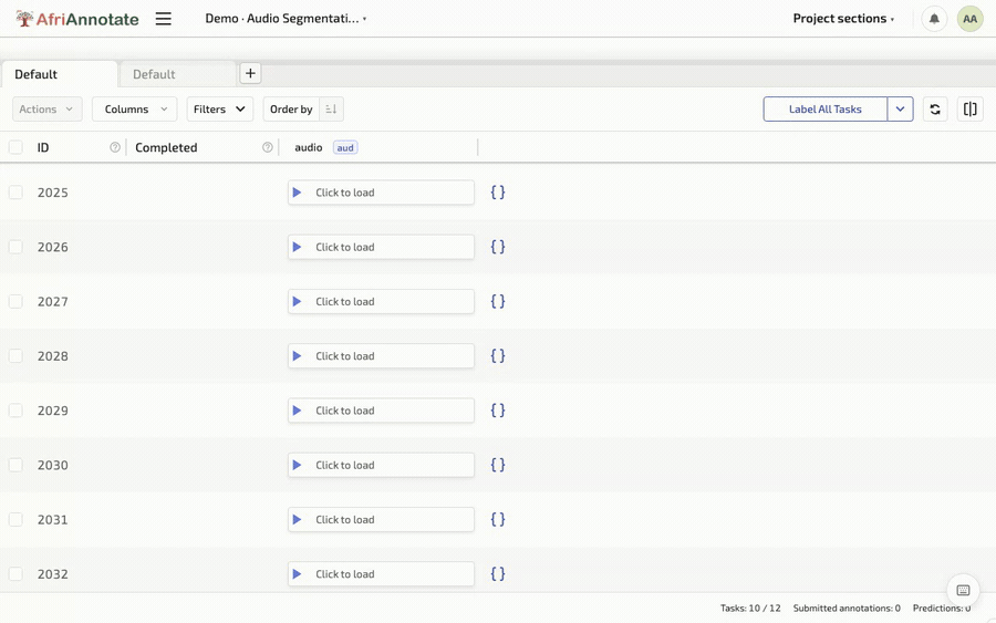 Marking a speaker segment on the audio timeline in AfriAnnotate